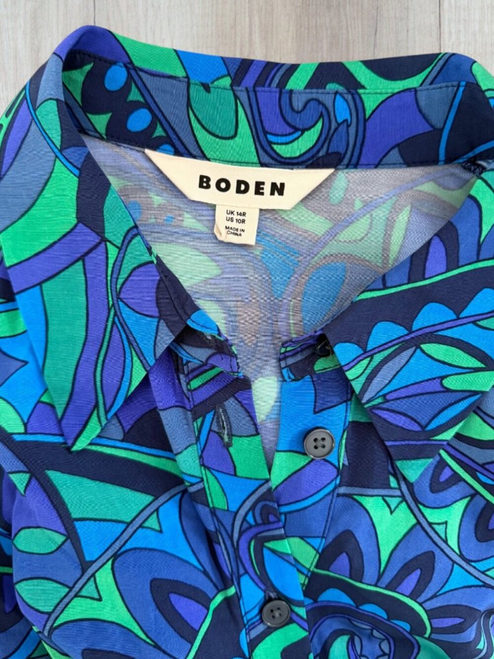 Boden Martha Godet Midi Dress Blue Green Paisley Belted Shirt Dress Womens 10 - Picture 3 of 7